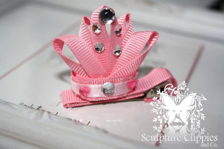 Sculpture Clippies' Princess Tiara Crown Ribbon Sculpture Hair Bow. Tiara Crown Clip. Free Ship Promo