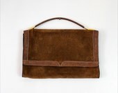 suede clutch / The Leather Shop / brown top handle bag