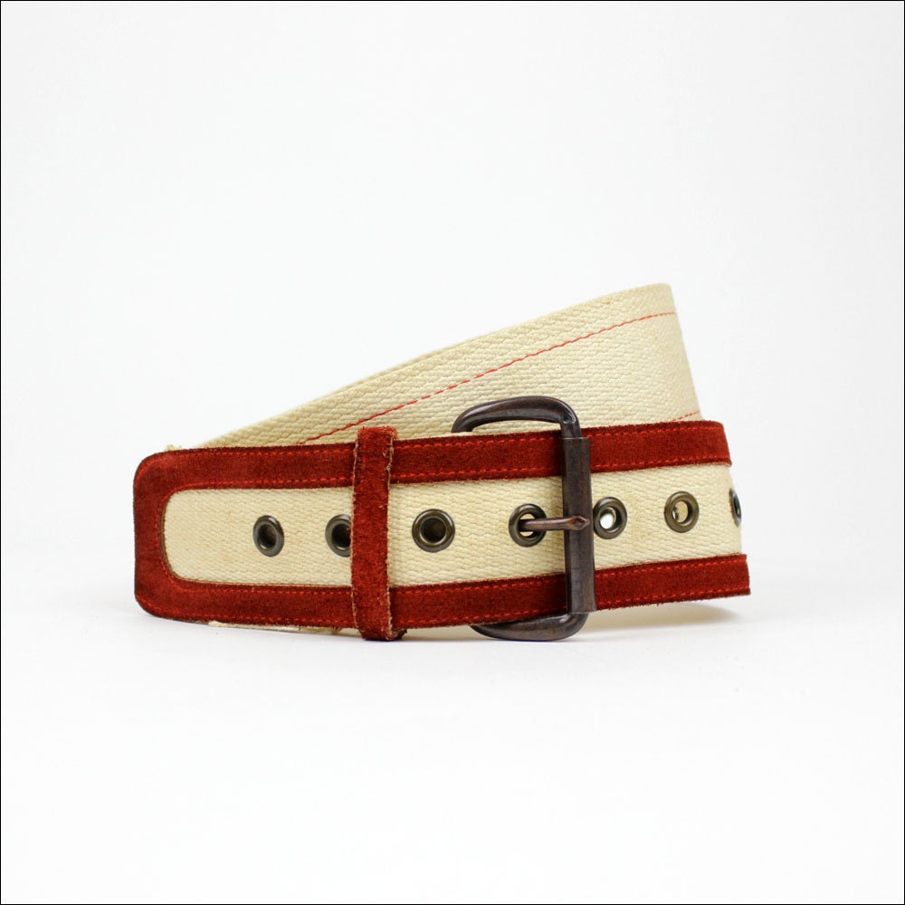 wide belt / 1970s two tone canvas & rust suede belt (s/m)