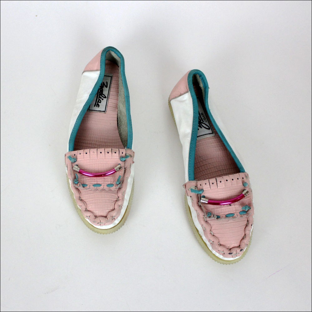 pastel leather moccasins 6 1/2 color block flats