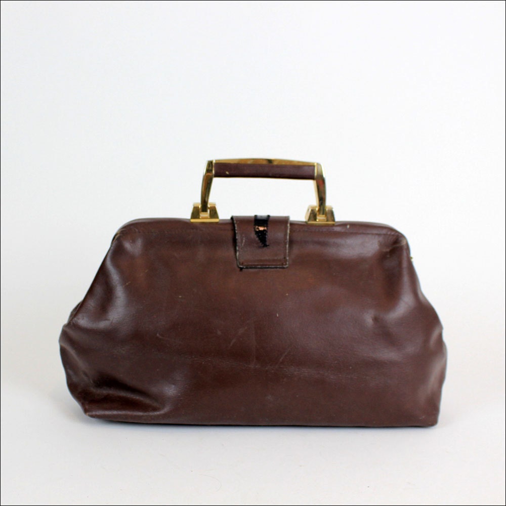 leather doctor bag / 80s wavy patchwork hinge bag