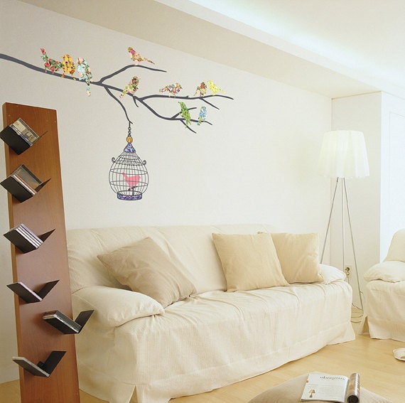 Birds and Cage Home Decor Mural Art Point Wall Sticker PS73