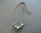 Silver Blue and Moss Ceramic Beads Necklace