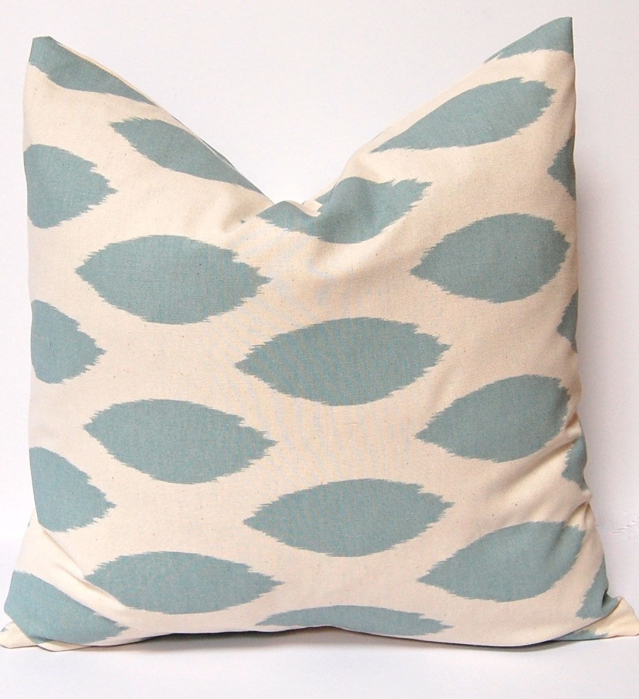 MEMORIAL DAY SALE Decorative Throw Pillows Blue Accent Pillow Cover One 20 x 20 Inches - Blue on Natural Ikat
