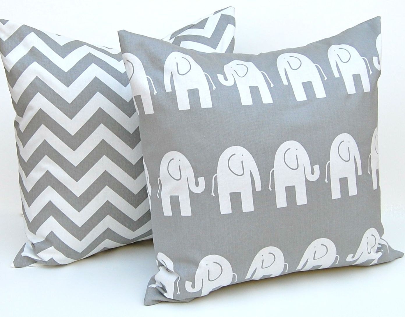 Pillow Decorative Pillows Children Decor Gray Animal Pillow Covers Accent Pillows Nursery Decor 16 x 16 Inches Elephant and Chevron Prints