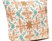 Decorative Throw Pillow Covers Tangerine Orange and Turquoise Floral on Natural 18 x 18 Inches - NEW - Accent Pillows Cushion Covers