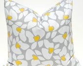 MEMORIAL DAY SALE Decorative Throw Pillow Covers Accent Pillows Gray, Yellow and White Floral Twill Pillow Covers 24 x 24 Inches