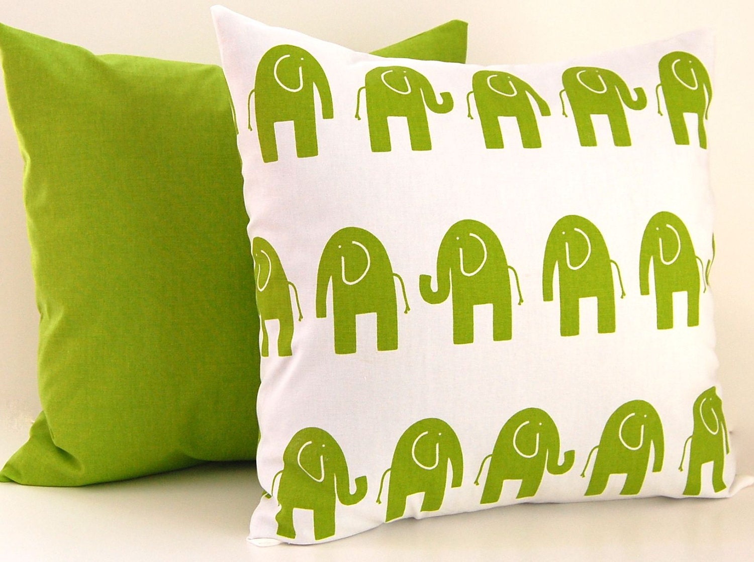 Decorative Pillows Kids Room Children Pillow Green and White Elephant Pillow Covers Nursery Decor 20 x 20 Inches Elephant and Solid Green