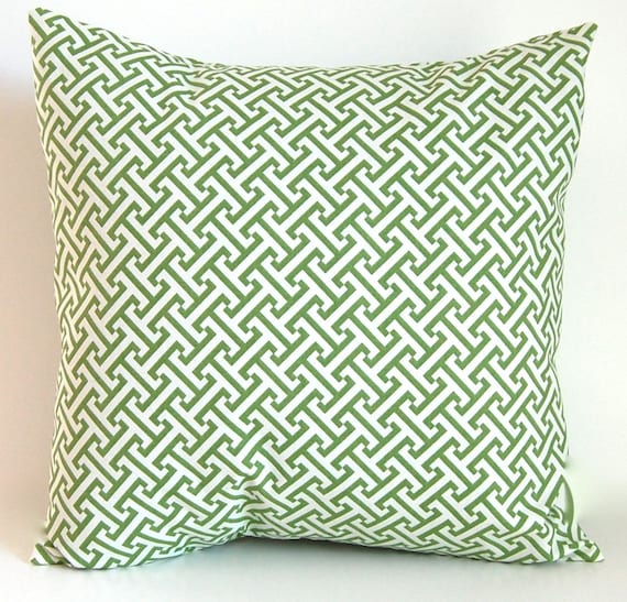 Decorative Pillows Accent Pillow Cushion Covers  Green and White Greek Key 20 x  20 Inches