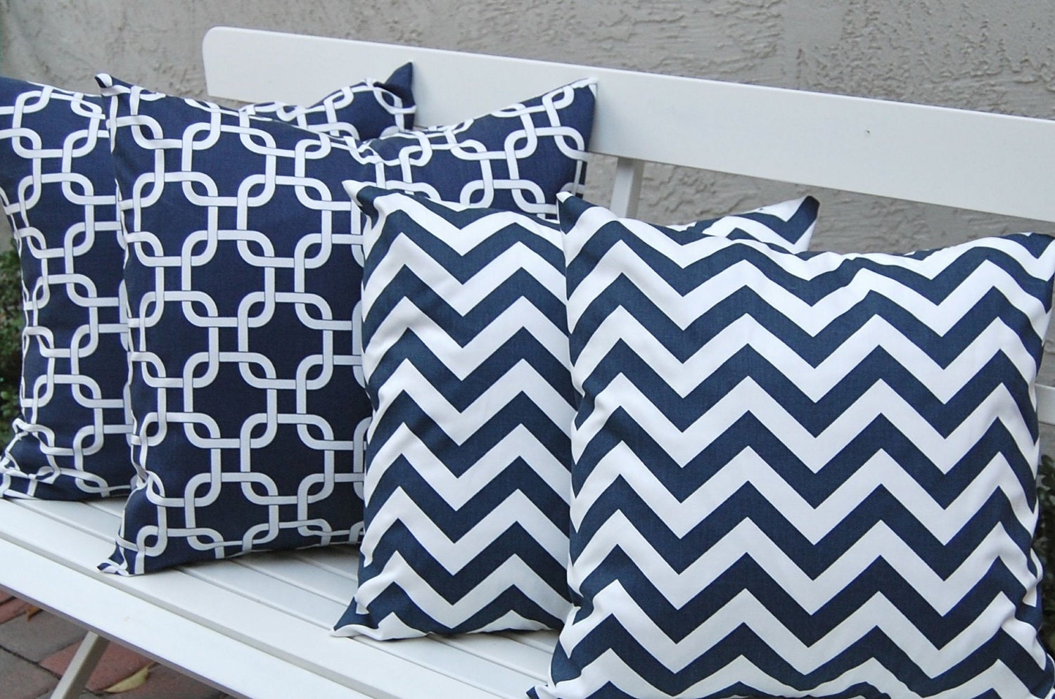 MEMORIAL DAY SALE Chevron Pillows Accent Pillows Decorative Pillow Covers Combo  20 x 20 Inches with 18 x 18 Inches - Navy and White Chain