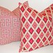 Accent Pillows Decorative Pillows Pink on Stone Linen Greek Key and Diamonds Combo Pillowcase Throw Pillow Cushion Covers 20 x 20 Inches