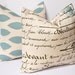 Decorative Throw Pillow Covers in Blue on Natural 20 x 20 Inches - Antique Script and Ikat Blue Cushion Covers