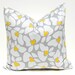 Decorative Throw Pillow Covers Accent Pillows Gray, Yellow and White Floral Twill Pillow Covers 20 x 20 Inches