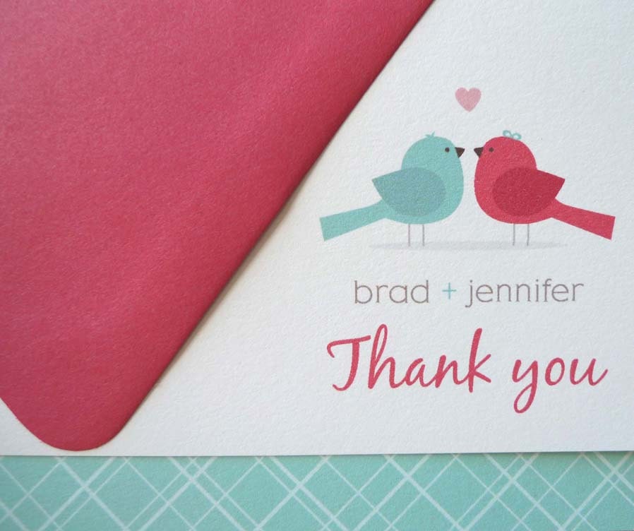 Personalized Bird Couple Thank You Note Card Set, Engagment Thank You Notes, Couple Personalized Stationery