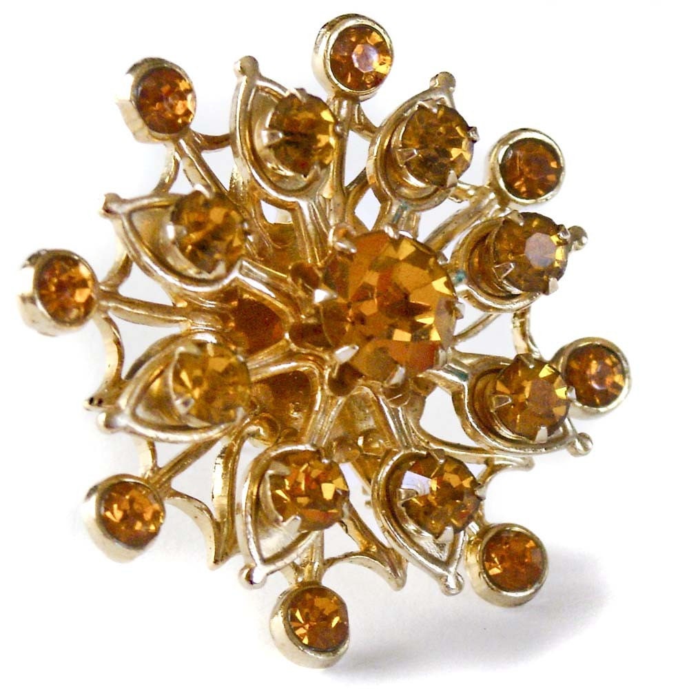 CORO Topaz Rhinestone Star Brooch 1950s
