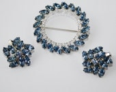 Vintage Light Blue Brooch & Earring Set - Designer Signed - B. DAVID
