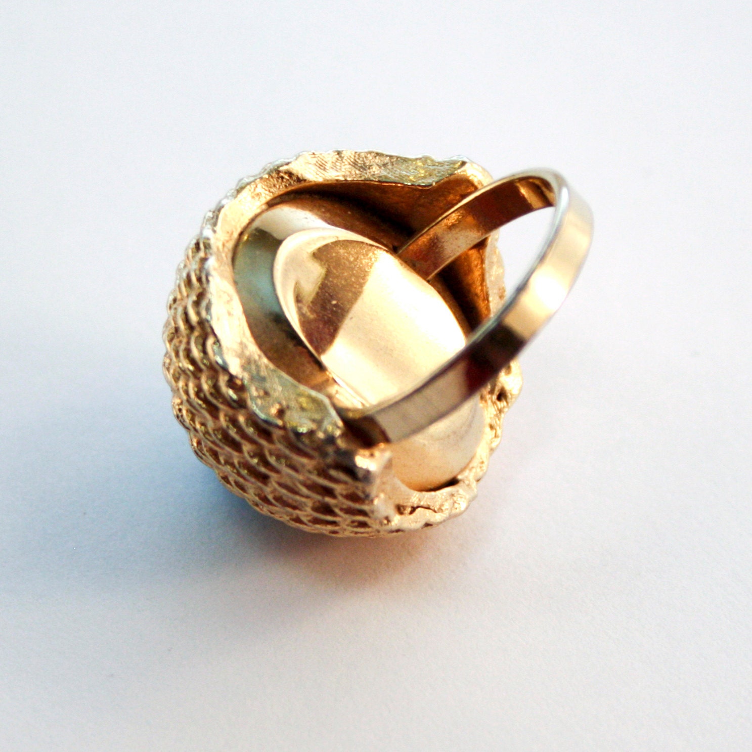 Chunky Faux Turquoise and Gold Rope Ring - Vintage Adjustable