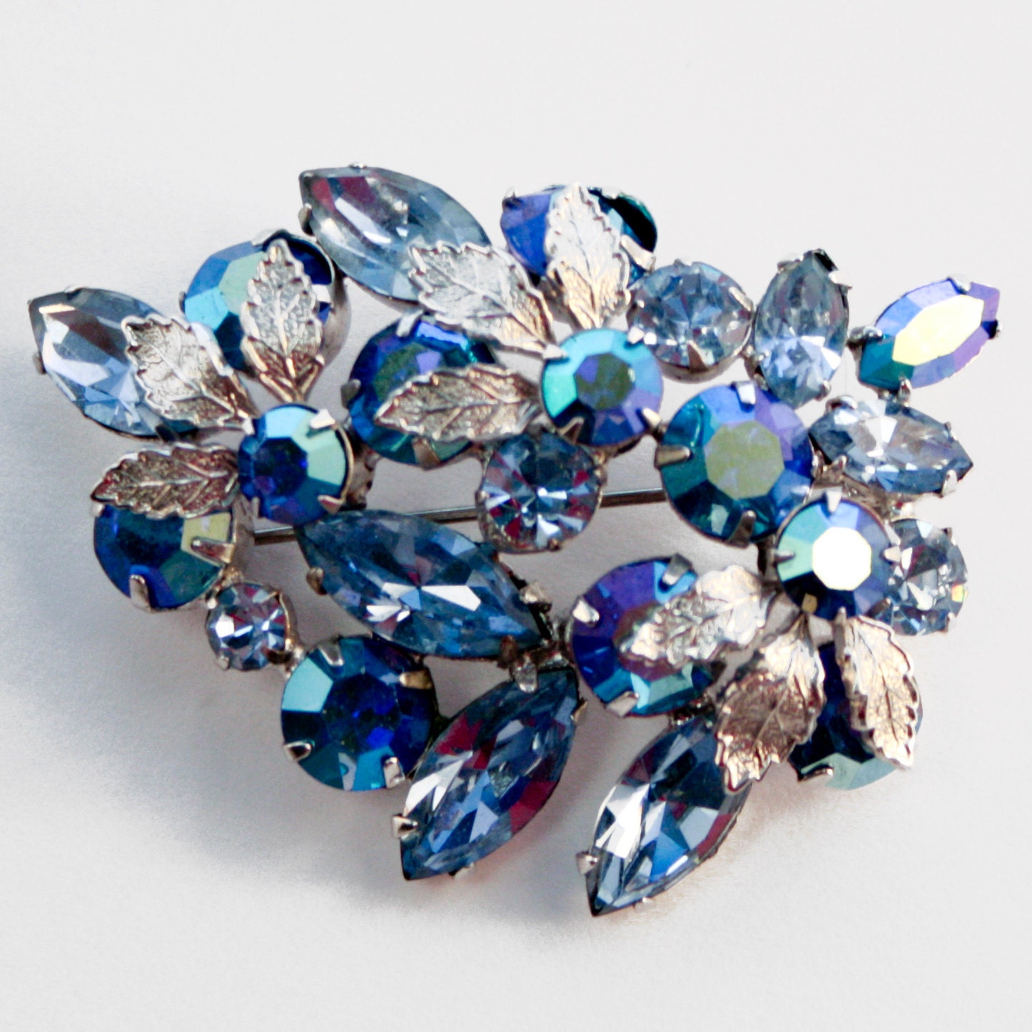Vintage Blue and Silver Brooch - Designer Signed - Regency
