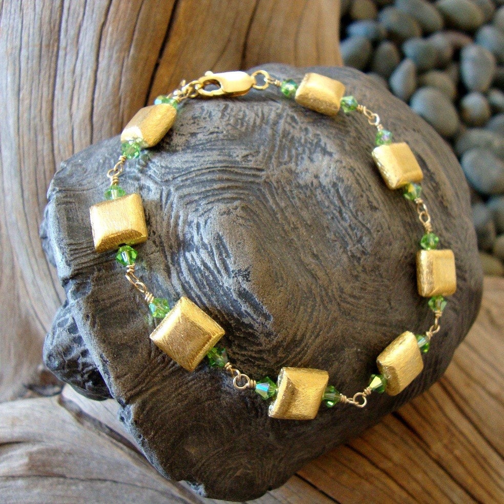 Jewelry Bracelet Gold Vermeil Beads Peridot Green Swarovski Crystal