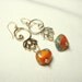 Dangle Earrings Tangerine  Blue Dots Gold Lampwork Lotus Accent
