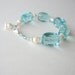 Aqua Blue Quartz Glass Chunky Bracelet Pearls Sterling