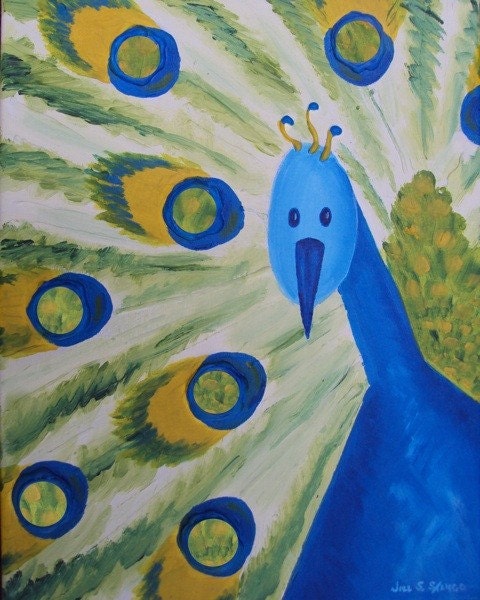 Peacock painting nursery wall art, art for children