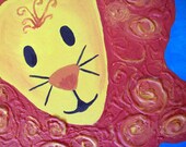 Nursery wall art lion painting, baby gift, blue and orange original painting