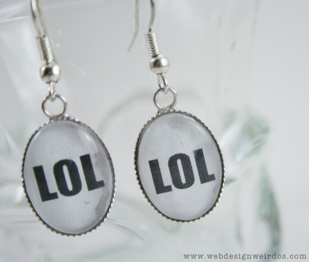 LOL Geeky Internet Glass Earrings. Laugh out Loud.