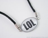 LOL Geek Necklace. Laugh Out Loud Glass and Black Satin Cord Internet Pendant.