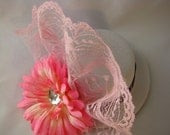 Mini Top Hat - Fascinator - White Hat, Pink Lace and Pink Flower