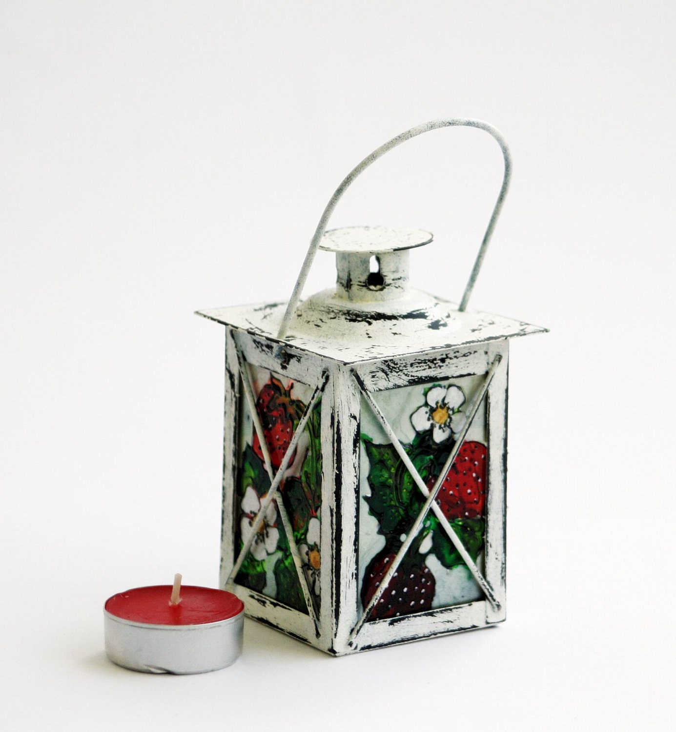 Strawberry Garden Small Decorative Lamp-Tea Light Candle Holder-Hand Painted