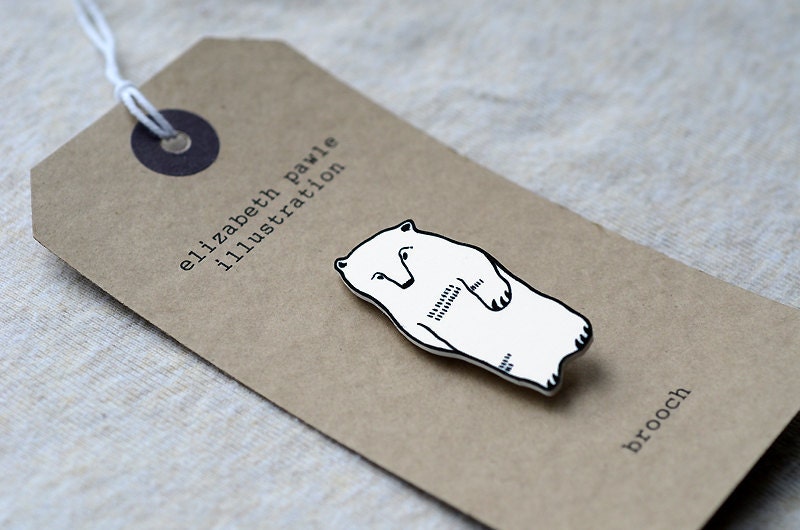 winter bear brooch - by elizabeth pawle - modern design - hand drawn hand cut illustration pin badge