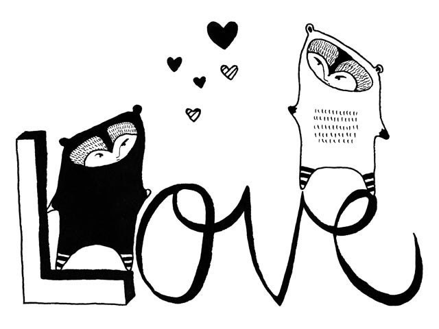 love - by elizabeth pawle - limited edition - fine art giclee print of my original black and white ink illustration