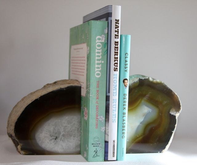 Set of Agate Bookends - Brown and White