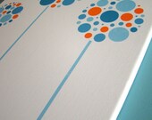 Modern Flowers Orange Aqua Canvas Fabric Wall Art - 20 x 20