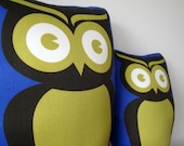 Large Organic Owl Pillow Friend - blue green