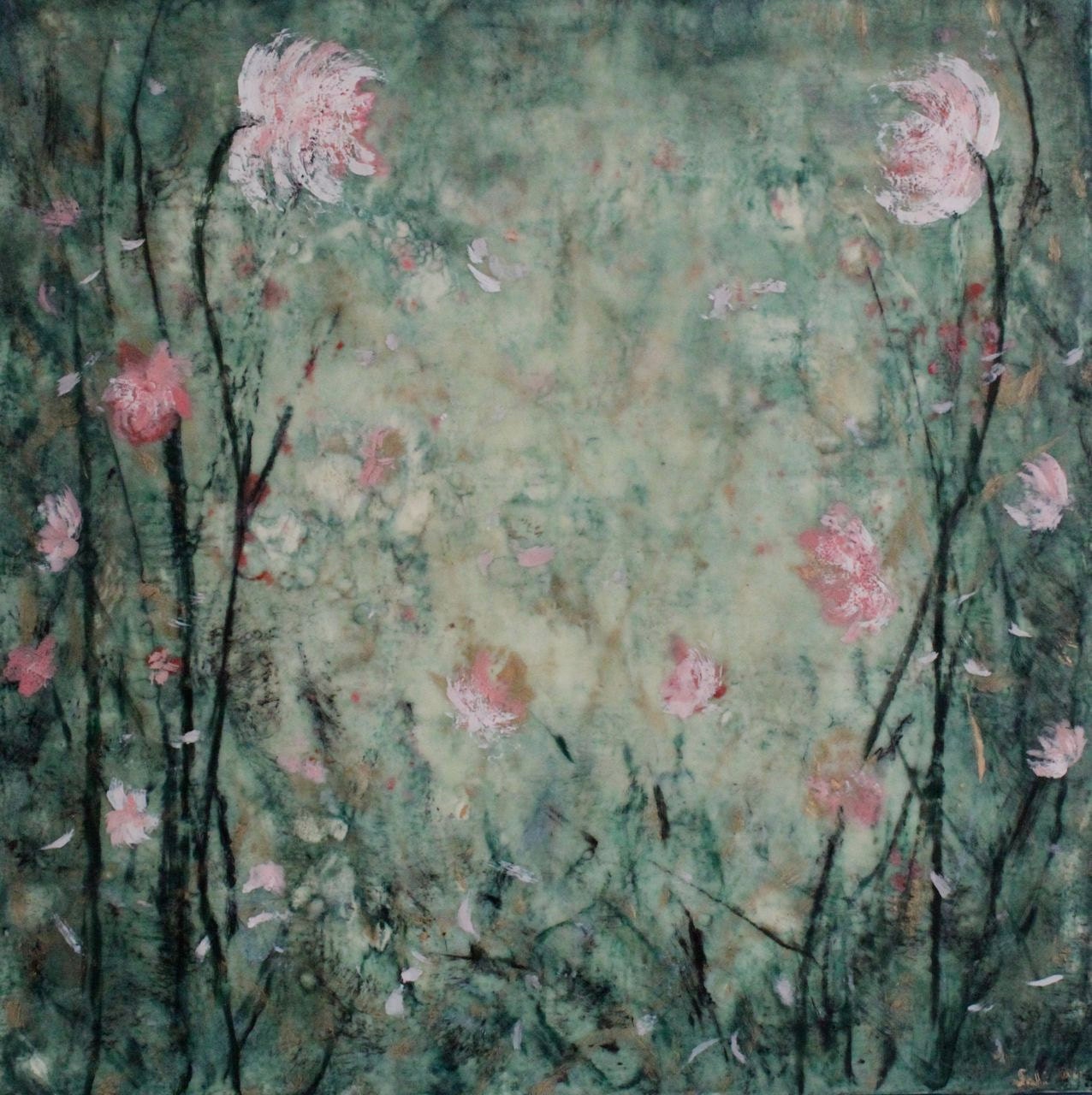 Painting  Encaustic Beeswax Painting When we Met 20 x 20   Swalla Studio
