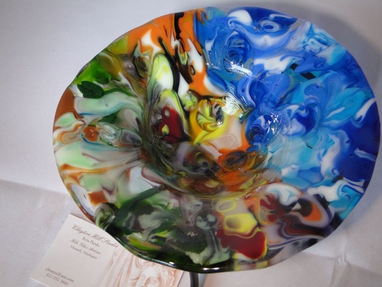 Fused Glass - Summer Landscape Bowl w/Stand