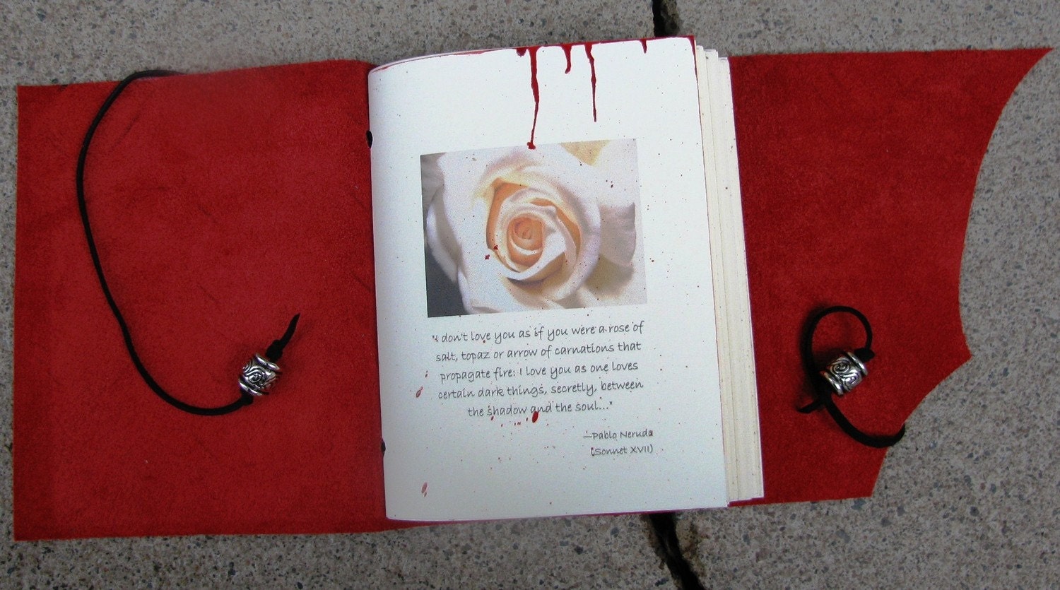 Vampire Romance Journal - Red Leather Journal Diary Sketchbook (refillable) gift for writer