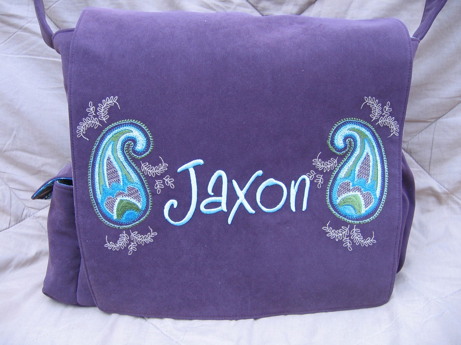 Custom Embroidered Diaper bag Laptop Messenger OOAK