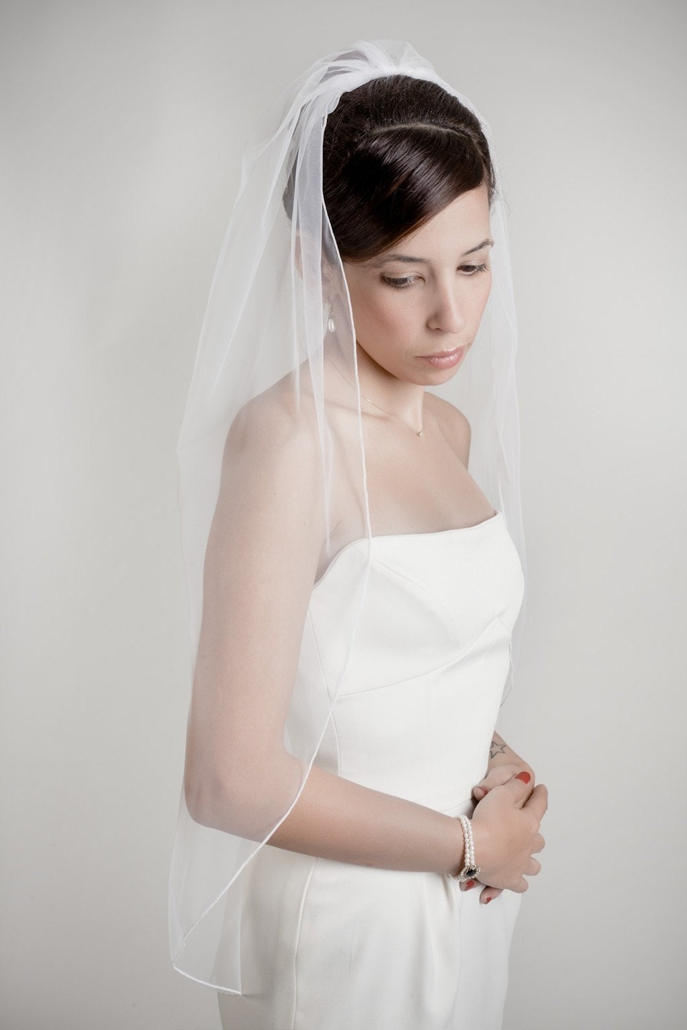 Cocoon- one layer wedding bridal veil, 36 inch length with a thin seam edge, ivory or white