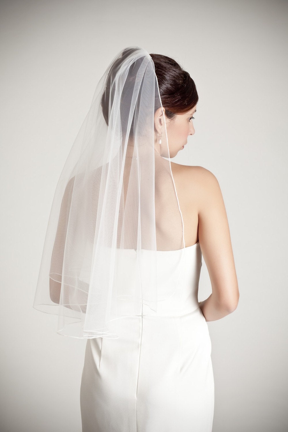 Waterfall - one layer wedding bridal veil, 30 inch length with a thin seam edge, gathered on top, white or ivory