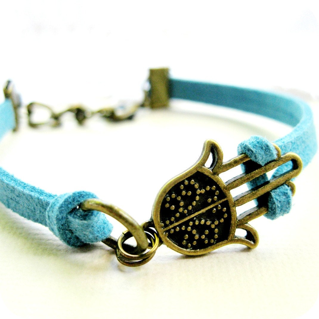 Lasya Hamsa, Handmade Suede Bracelet With Fatima Hand