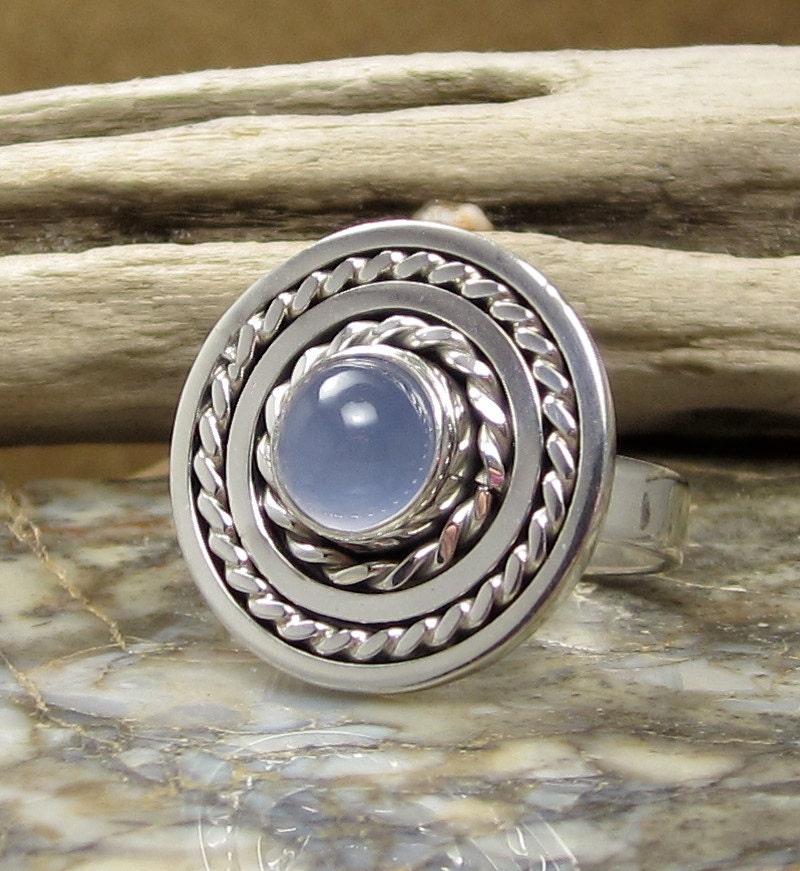 Blue chalcedony and sterling silver ring size 8