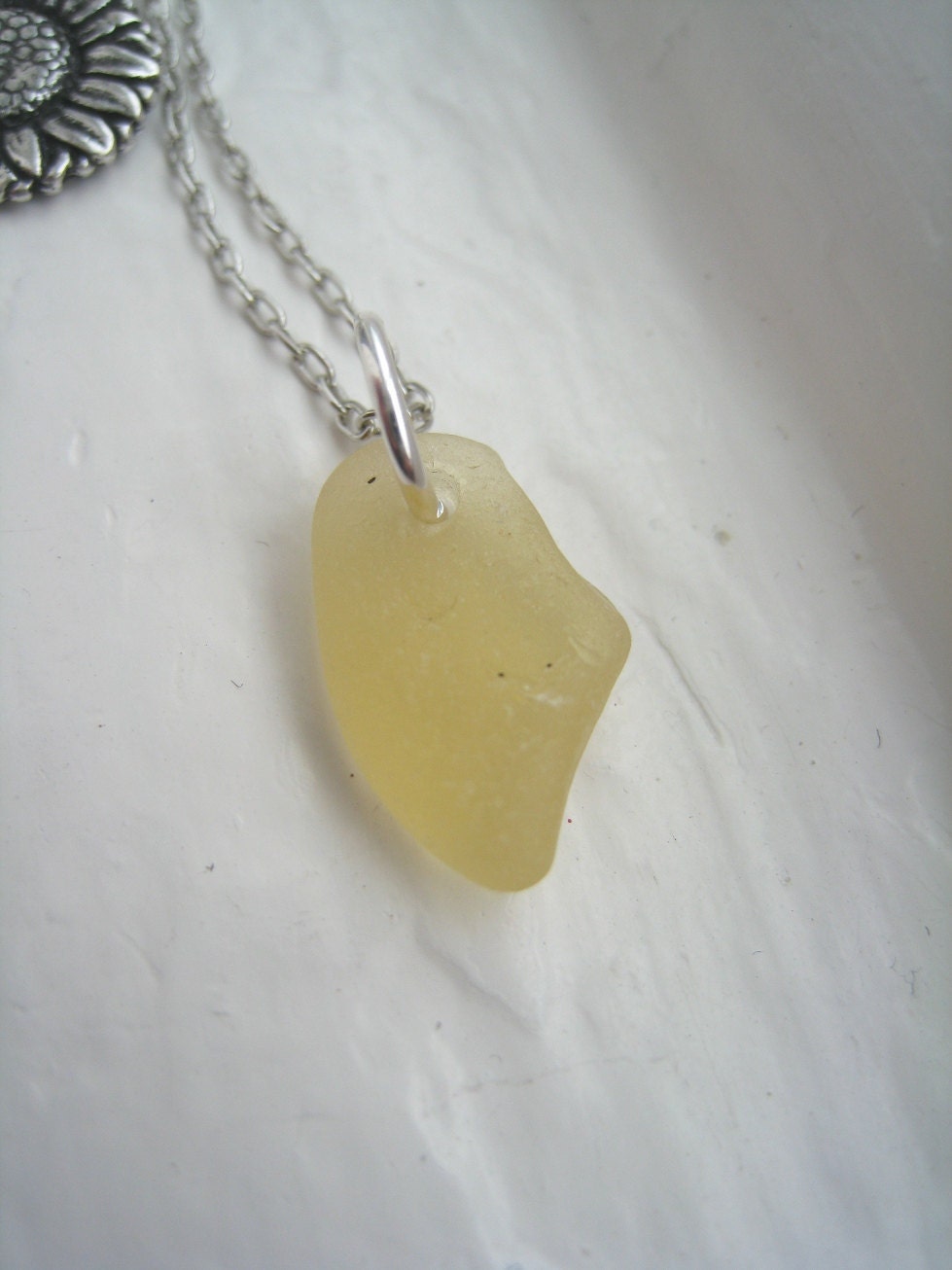 Sunflower and Yellow Beach Glass Necklace