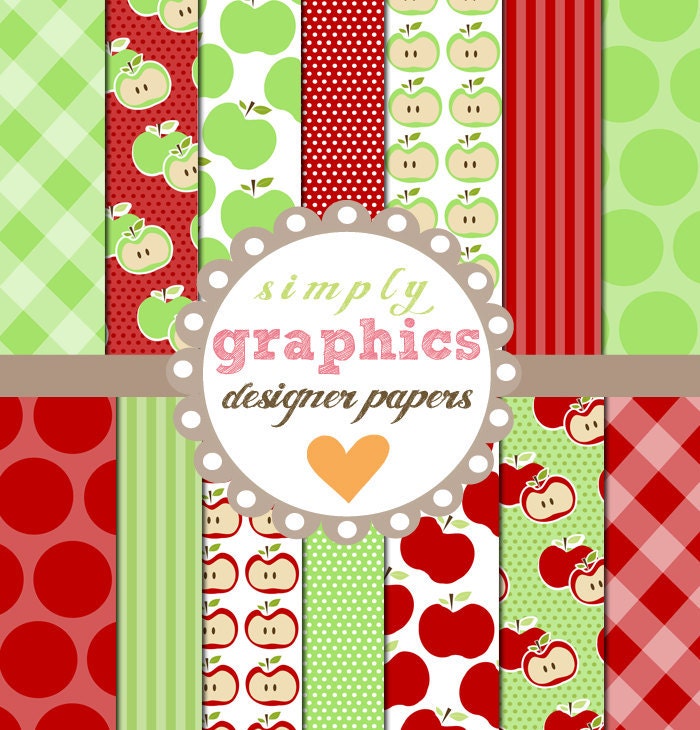 Granny Smith and Washington Apples Digital Scrapbook Paper for Personal and Commercial Use