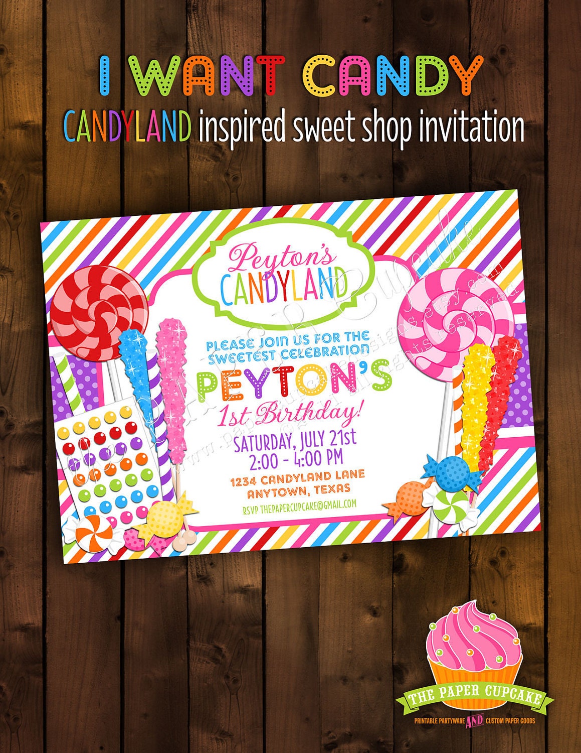 Printable Invitation Design - I Want Candy - Candyland Inspired Sweet Shop Collection - DIY Printables by The Paper Cupcake Il_170x135