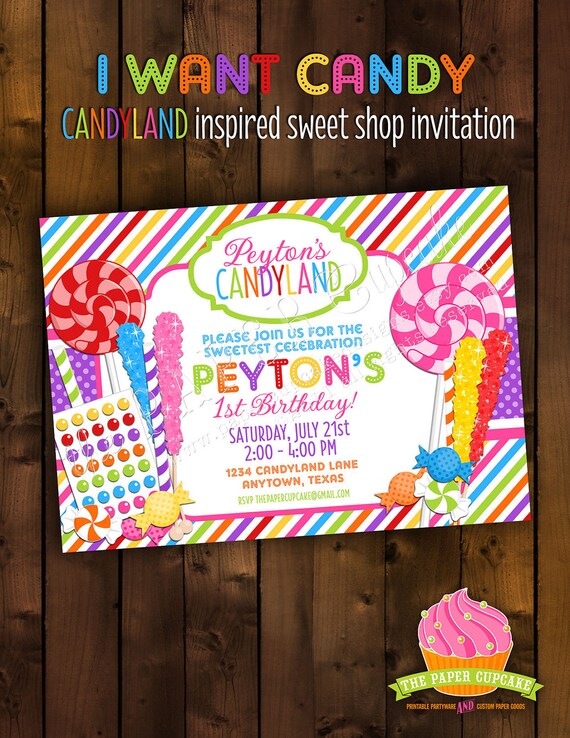 Printable Invitation Design - I Want Candy - Candyland Inspired Sweet Shop Collection - DIY Printables by The Paper Cupcake Il_570xn