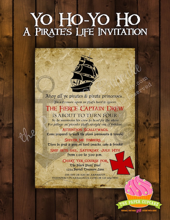 Printable Invitation Design - Yo Ho - Yo Ho A Pirate's Life Collection - DIY Printables by The Paper Cupcake Il_570xn