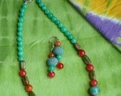 Amazonite, Unakite, Red New Jade, and Ceramic Bead Jewelry Set.